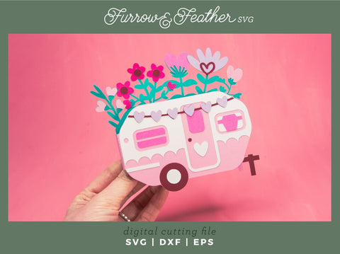 Valentine's Camper Card - Valentine's Day Card SVG 3D Paper Furrow and Feather SVG 
