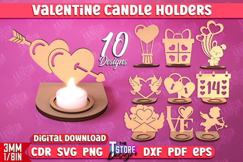 Valentine’s Candle Holder Bundle | Candlestick | Tealight Candle Holder | Valentine’s Gift Idea | CNC Files SVG The T Store Design 