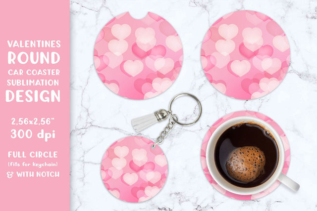 Valentines car coaster sublimation. Hearts round coaster Sublimation LaBelezoka 