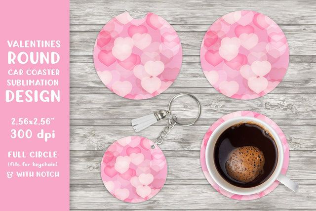 Valentines car coaster sublimation. Hearts round coaster Sublimation LaBelezoka 