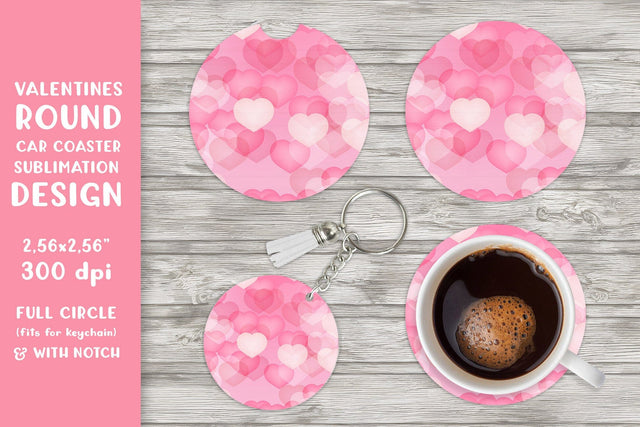 Valentines car coaster sublimation. Hearts round coaster Sublimation LaBelezoka 