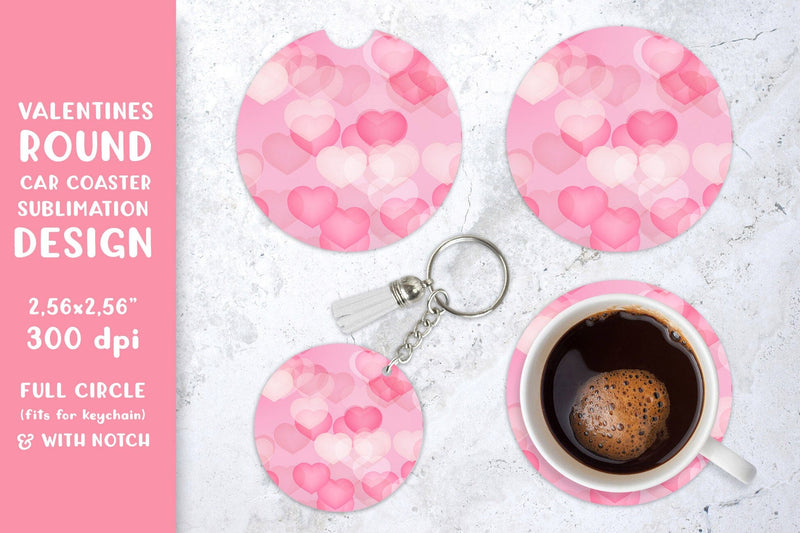 Valentines car coaster sublimation. Hearts round coaster Sublimation LaBelezoka 