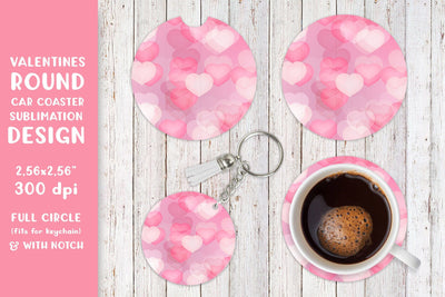 Valentines car coaster sublimation. Hearts round coaster Sublimation LaBelezoka 