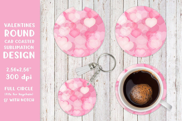 Valentines car coaster sublimation. Pink hearts round coaster Sublimation LaBelezoka 