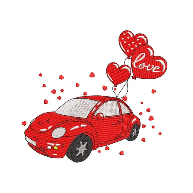 Valentines Car with Balloons Embroidery Design, Retro Valentine Embroidery Design, 3 sizes, Instant Download Embroidery/Applique DESIGNS Nino Nadaraia 