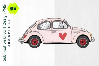 Valentine's Car with Glowing Heart Brake Lights Sublimation Clipart Sublimation Regulrcrative 