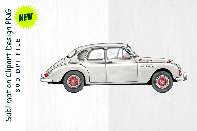 Valentine's Car with Glowing Heart Brake Lights Sublimation Clipart Sublimation Regulrcrative 