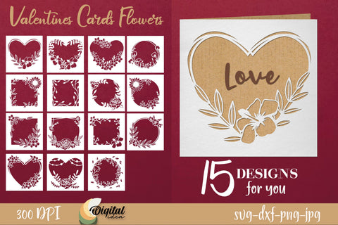 Valentines Cards Flowers SVG. Greeting Card Paper Cut 3D Paper Evgenyia Guschina 