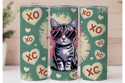 Valentine's Cat 20oz Tumbler Wrap Sublimation PixelChick 