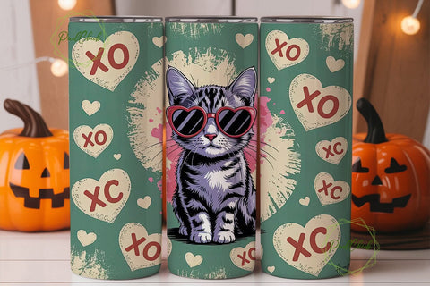 Valentine's Cat 20oz Tumbler Wrap Sublimation PixelChick 