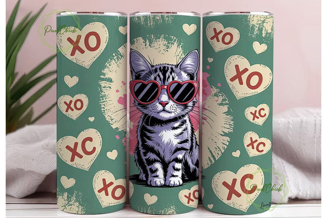 Valentine's Cat 20oz Tumbler Wrap Sublimation PixelChick 