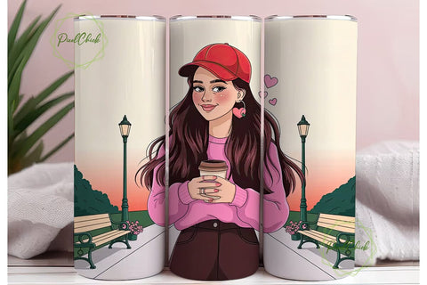 Valentine's Coffee Girl 20oz Tumbler Sublimation PixelChick 