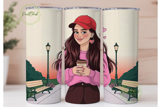 Valentine's Coffee Girl 20oz Tumbler Sublimation PixelChick 