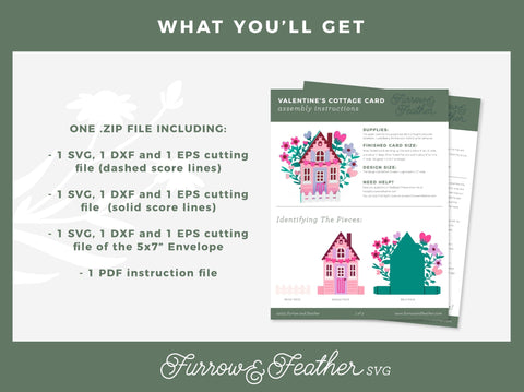 Valentine's Cottage Card - Valentine's Day Card SVG 3D Paper Furrow and Feather SVG 