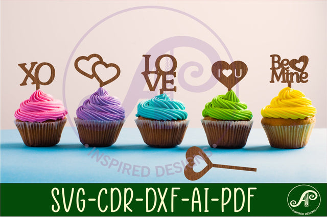 Valentines cupcake toppers, 6 designs SVG laser cut SVG APInspireddesigns 