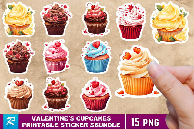 Valentines Cupcakes Stickers Bundle Sublimation Regulrcrative 