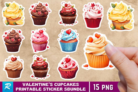 Valentines Cupcakes Stickers Bundle Sublimation Regulrcrative 