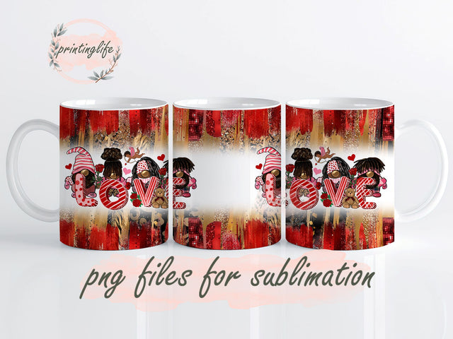 Valentine's Day Afro Gnomies Mug Wrap Design, Instant Digital Design Download Mug Wrap Design, Mug Design PNG Sublimation PrintingLife 
