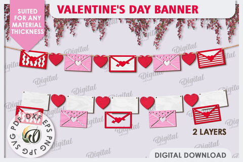 Valentine's Day Banner Laser Cut. Love Banner SVG. Heart SVG SVG Evgenyia Guschina 