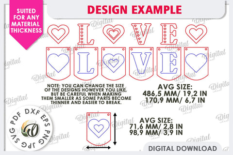 Valentine's Day Banner Laser Cut. Love Banner SVG. Heart SVG SVG Evgenyia Guschina 