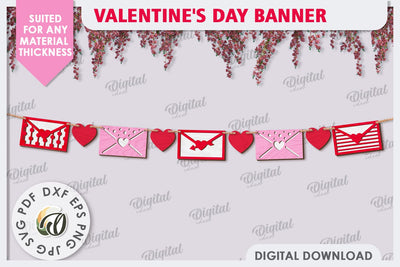 Valentine's Day Banner Laser Cut. Love Banner SVG. Heart SVG SVG Evgenyia Guschina 