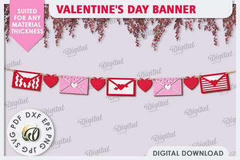 Valentine's Day Banner Laser Cut. Love Banner SVG. Heart SVG SVG Evgenyia Guschina 