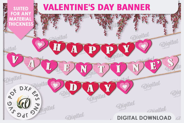 Valentine's Day Banner Laser Cut. Love Banner SVG. Heart SVG SVG Evgenyia Guschina 
