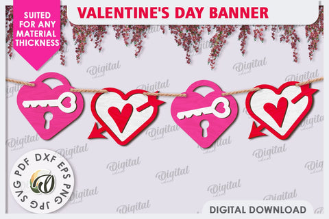 Valentine's Day Banner Laser Cut. Love Banner SVG. Heart SVG SVG Evgenyia Guschina 