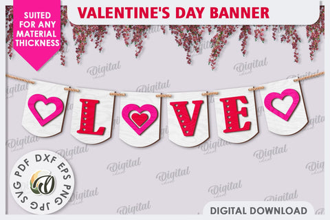 Valentine's Day Banner Laser Cut. Love Banner SVG. Heart SVG SVG Evgenyia Guschina 