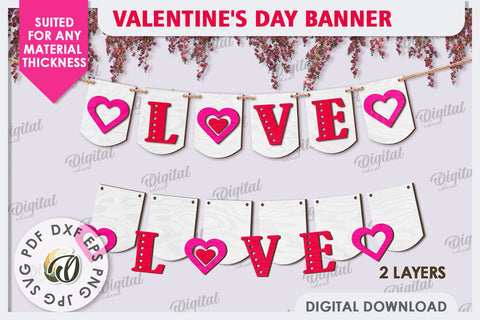 Valentine's Day Banner Laser Cut. Love Banner SVG. Heart SVG SVG Evgenyia Guschina 