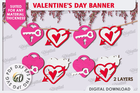 Valentine's Day Banner Laser Cut. Love Banner SVG. Heart SVG SVG Evgenyia Guschina 
