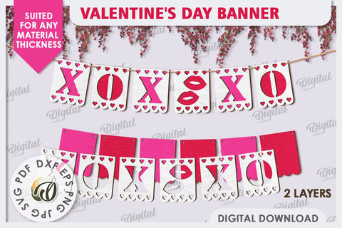Valentine's Day Banner Laser Cut. Love Banner SVG. Heart SVG SVG Evgenyia Guschina 