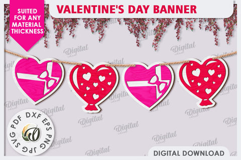 Valentine's Day Banner Laser Cut. Love Banner SVG. Heart SVG SVG Evgenyia Guschina 