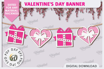 Valentine's Day Banner Laser Cut. Love Banner SVG. Heart SVG SVG Evgenyia Guschina 