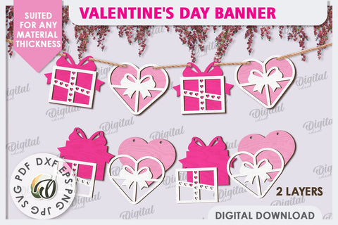 Valentine's Day Banner Laser Cut. Love Banner SVG. Heart SVG SVG Evgenyia Guschina 