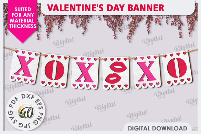 Valentine's Day Banner Laser Cut. Love Banner SVG. Heart SVG SVG Evgenyia Guschina 
