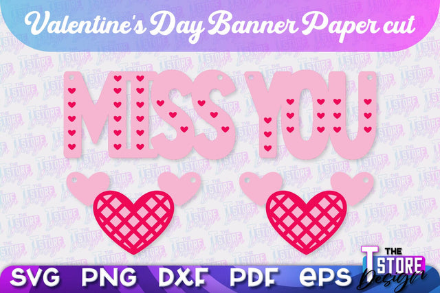 Valentine's Day Banner | Paper Banner | Garland | Valentine's Decorations | SVG File SVG The T Store Design 