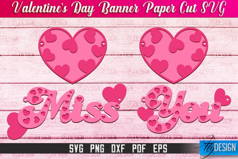 Valentine's Day Banner Paper Cut | Paper Banner SVG | Love Design SVG SVG Fly Design 