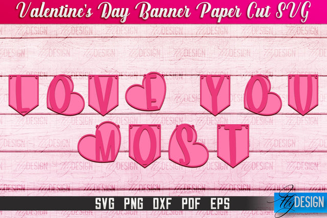 Valentine's Day Banner Paper Cut | Paper Banner SVG | Love Design SVG SVG Fly Design 