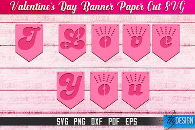 Valentine's Day Banner Paper Cut | Paper Banner SVG | Love Design SVG SVG Fly Design 