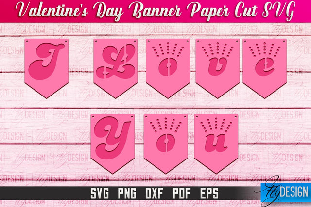 Valentine's Day Banner Paper Cut | Paper Banner SVG | Love Design SVG SVG Fly Design 