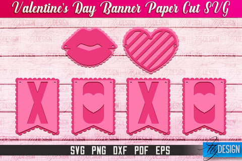 Valentine's Day Banner Paper Cut | Paper Banner SVG | Love Design SVG SVG Fly Design 