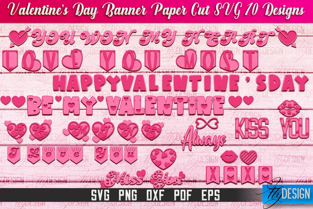 Valentine's Day Banner Paper Cut | Paper Banner SVG | Love Design SVG SVG Fly Design 