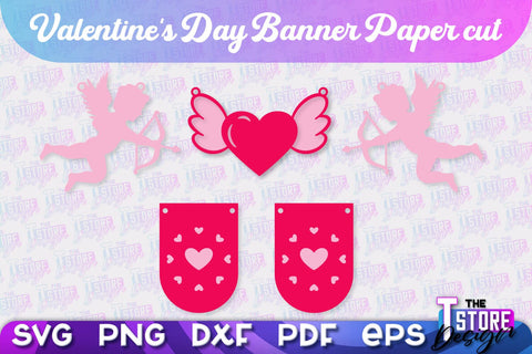 Valentine's Day Banners Bundle | Paper Banner | Garland | Valentine's Decorations | SVG Files SVG The T Store Design 
