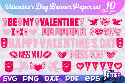 Valentine's Day Banners Bundle | Paper Banner | Garland | Valentine's Decorations | SVG Files SVG The T Store Design 