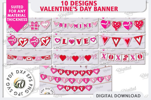 Valentine's Day Banners Laser Cut Bundle. Love Banners SVG SVG Evgenyia Guschina 