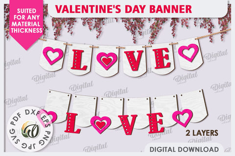 Valentine's Day Banners Laser Cut Bundle. Love Banners SVG SVG Evgenyia Guschina 