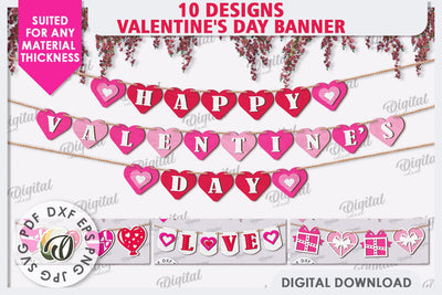 Valentine's Day Banners Laser Cut Bundle. Love Banners SVG SVG Evgenyia Guschina 