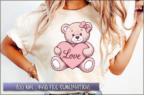 Valentine's Day Bear Clipart PNG Sublimation Shetara Begum 
