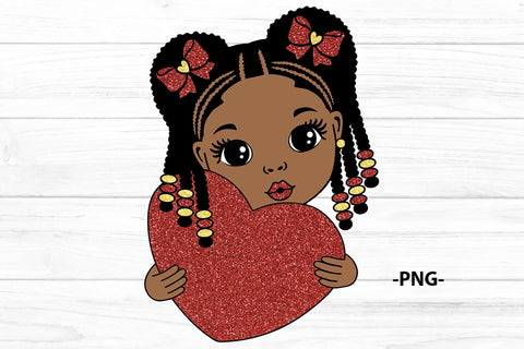 Valentine’s Day Black Girl Holding Red Glitter Heart PNG Sublimation Design for Afro Girl T Shirt DIY Crafts SVG 1uniqueminute 